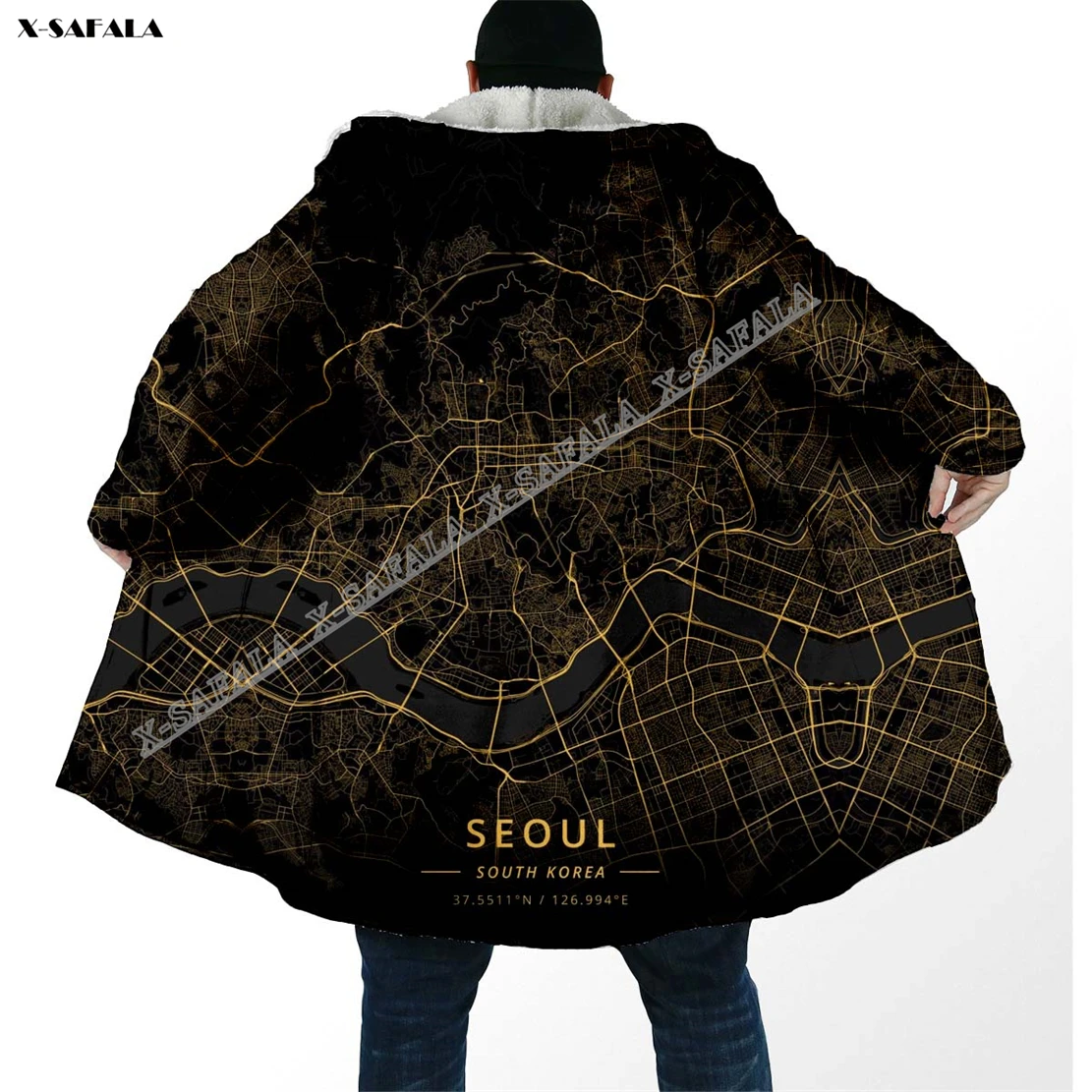 Korea Morocco Russia Japan France Brazil Map Tattoo 3D Printed Cloak Thick Adult Winter Warm Hooded Blanket Coat Fleece Jacket
