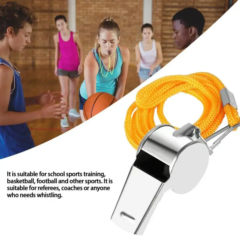 Metal Whistle with Rope Professional Soccer Referee Extra Loud Whistle for Football Basketball Sports Training Outdoor Survival