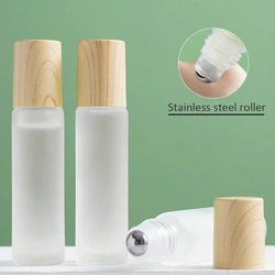 Set of 3 Frosted Glass Roller Bottles with Metal Ball - 5ml/10ml Refillable for Essential Oils and Perfumes