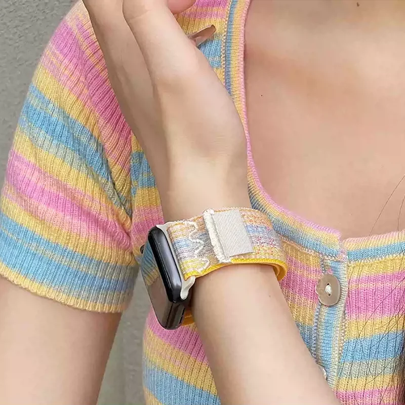 Nylon Loop For Apple Watch Strap 45mm 44mm 46mm 40mm 41mm 38mm 42mm Correa Bracelet iWatch Series 6 Se 7 8 9 10 11 ultra2-3 49mm