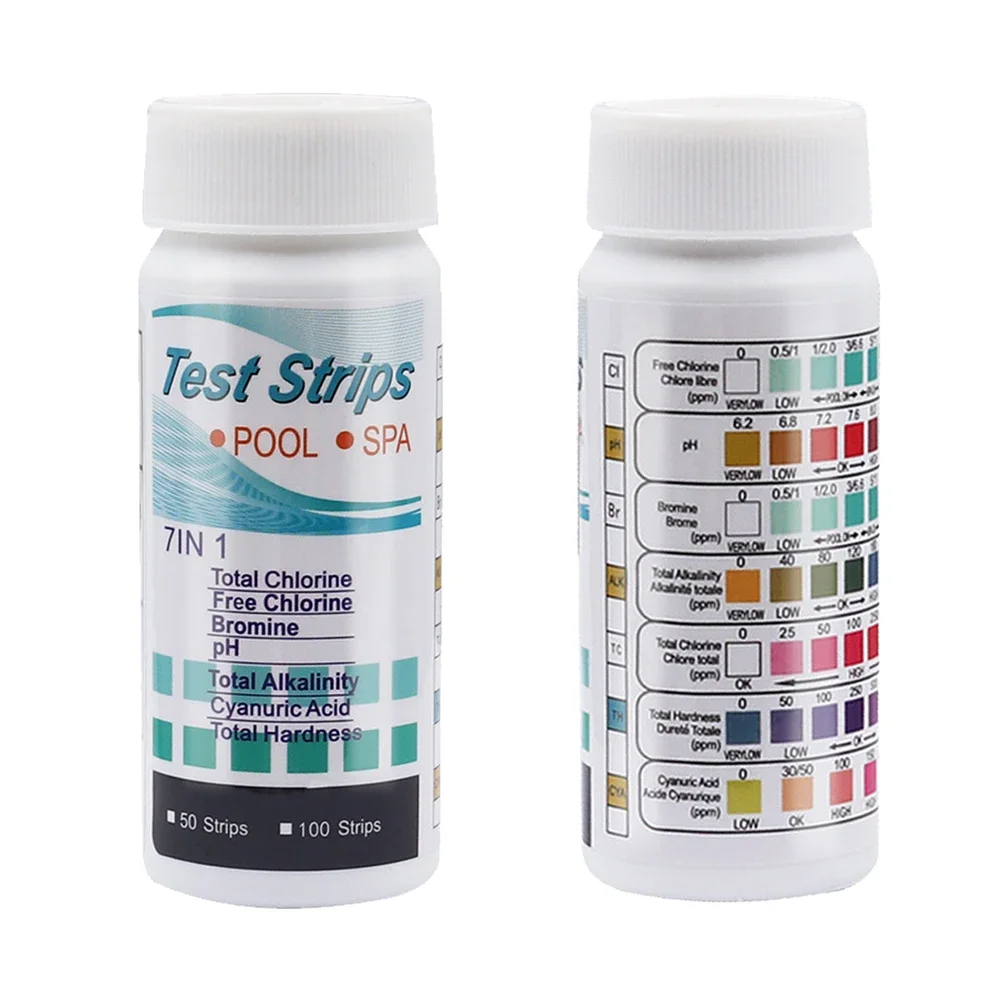 50pcs Water Test PH Strips Multipurpose 7-in-1 Residual Chlorine Value Alkalinity Hardness Tester Aquarium Pool Accessories water quality test kit