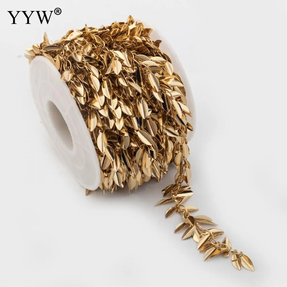 5m/Spool Brass Gold Plated Leaf Charms Bead  High Quality Bulk Chains Diy For Women Necklace Bracelet Jewelry Making Components