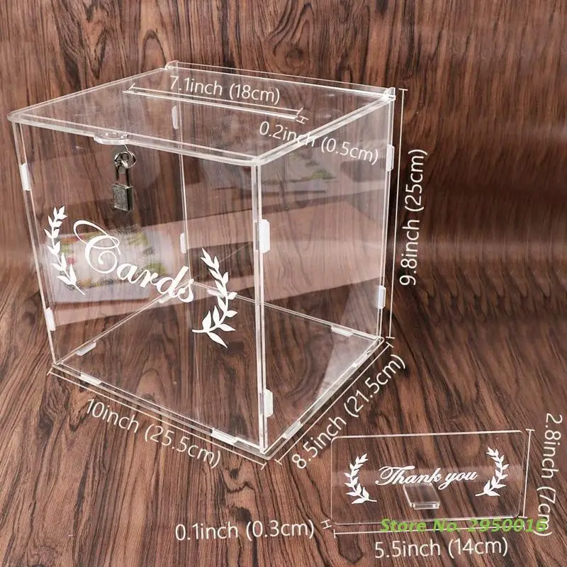 Transparent Acrylic Card Box for Wedding Reception Card Box with Lock Gift Money Holder for Reception Anniversity
