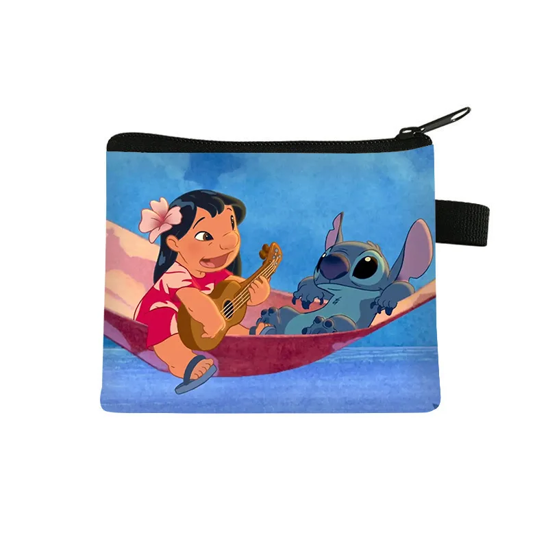 Disney-Portefeuille Stitch pour enfants, mini porte-monnaie de dessin animé, porte-cartes d'identité portables, sac de rangement pour clés en polyester Kawaii