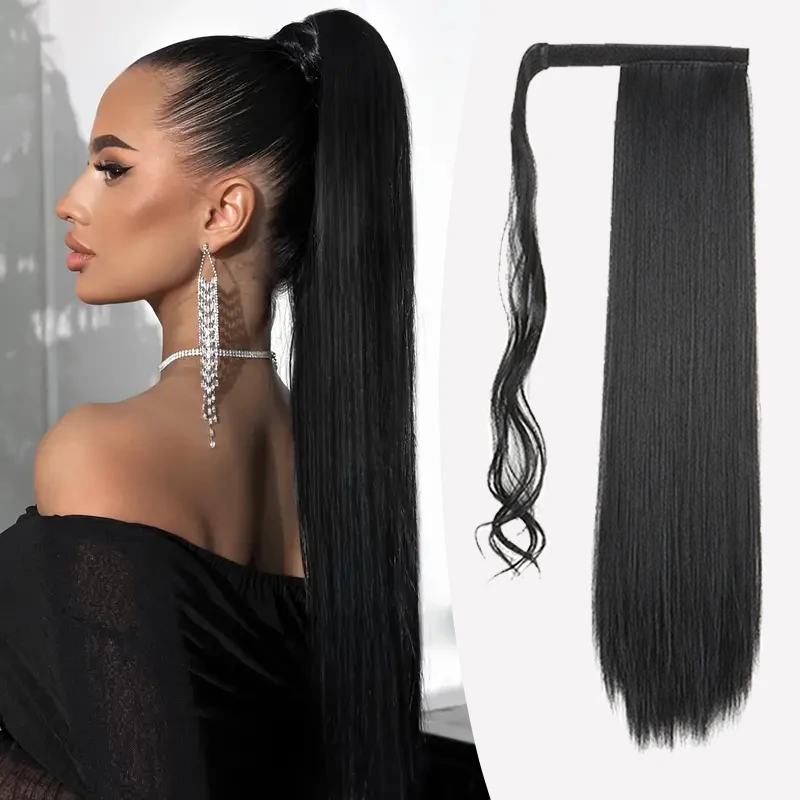 Synthetic Ponytail Hair Clip In Extension 24Inch Long Straight Heat Resistant Hair Wrap Around Pony Piece for Women clip in ponytail hair extension synthetic ponytail synthetic hair accessories clip in ponytail extensions