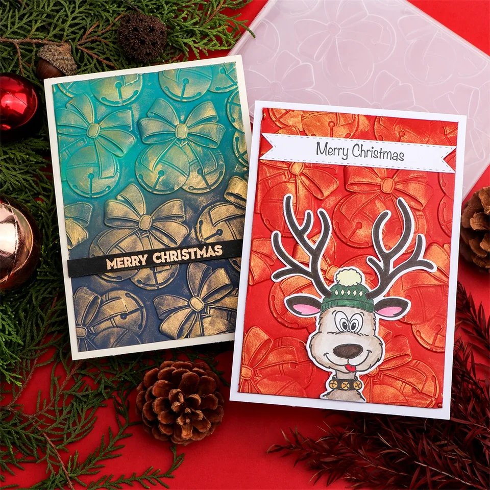 クリスマスベル咲く花松ぼっくりレモン背景 3D エンボスフォルダー