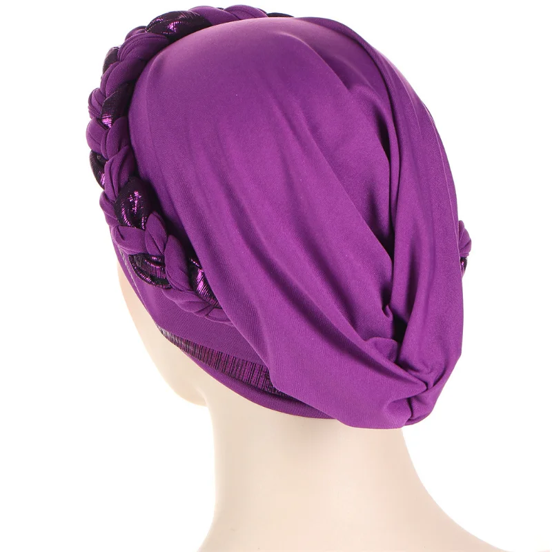 KepaHoo Muslim Women Braid Turban Cap Islamic Head Wraps Pre-Tied Hijab Bonnet Femme Musulman Stretchy Hair Cover Indian Hat 6