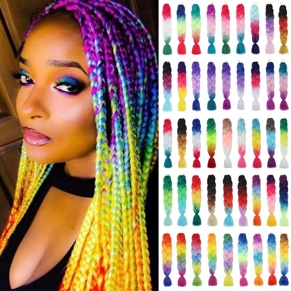 Alororo Ombre Braiding Hair Synthetic Hair Braids 24 Inches Afro Pink Jumbo Braid Hair Extension for Braids 100 Colors 1