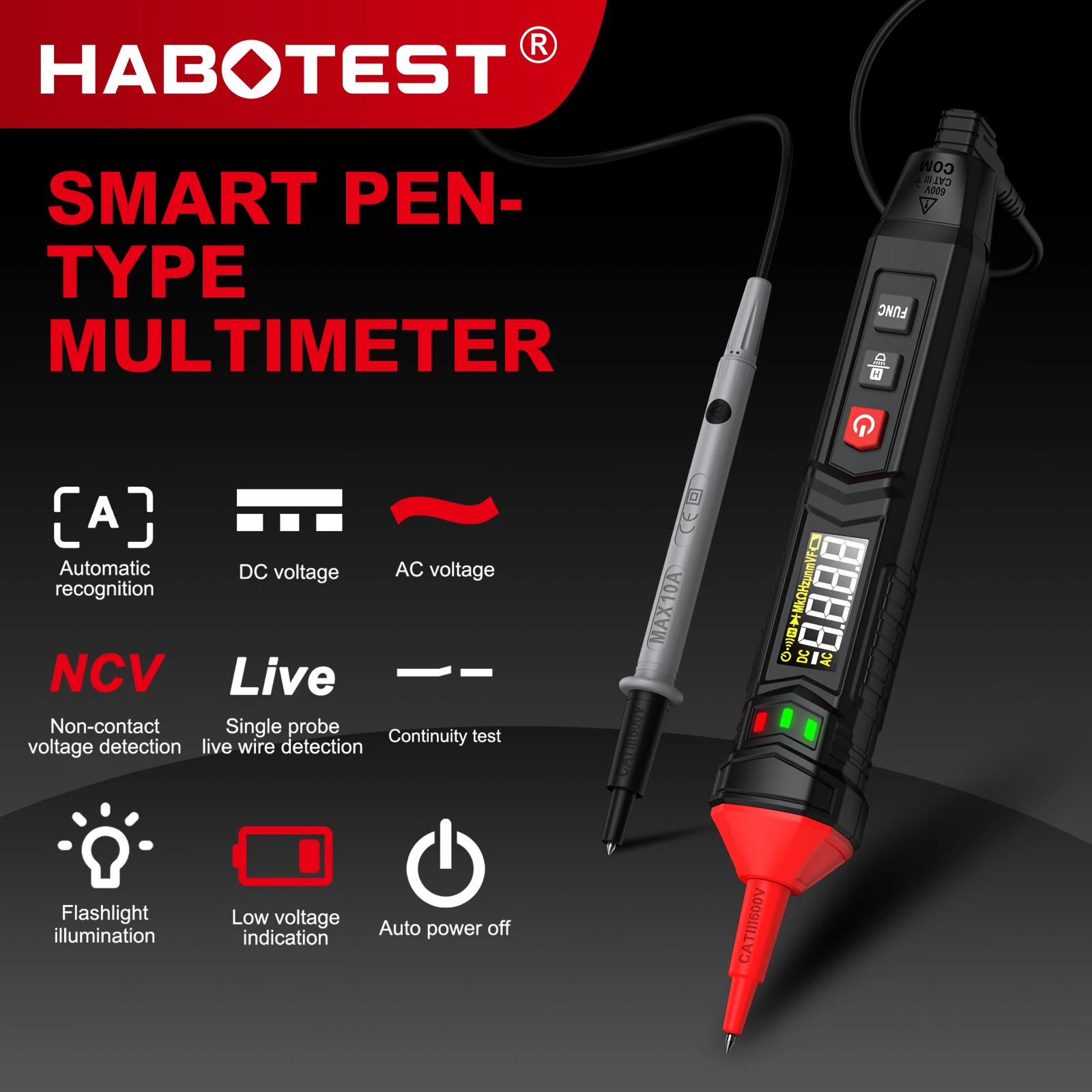 HABOTEST HT121 Digital Pen Type Multimeter DC AC Voltage Tester Smart Voltmeter 4000 Counts True RMS NCV Resistance Hz Tester digital multimeter