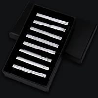8pcs Tie Clips Metal Diamond With Box For Men Wedding Mens Necktie Clips Set Chrome Stainless Steel Jewelry Gentleman Ties Pin 4