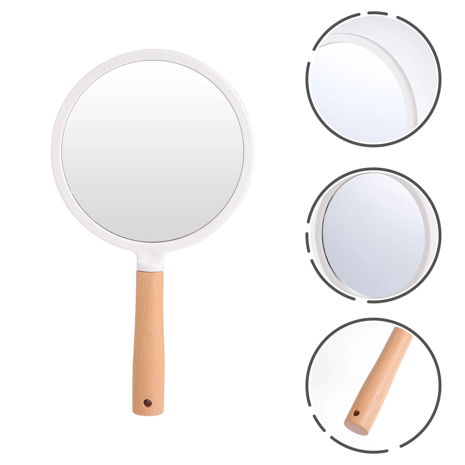 

Circle Mirrors Handle Mirror Vanity Barber Portable European Style Women Makeup Beech