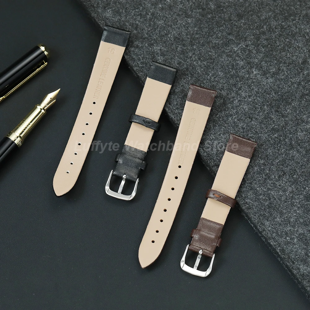 Elegant Women's Ultra-Thin Leather Watch Band - Soft & Comfortable in Black, Brown, Blue, Pink, and Green