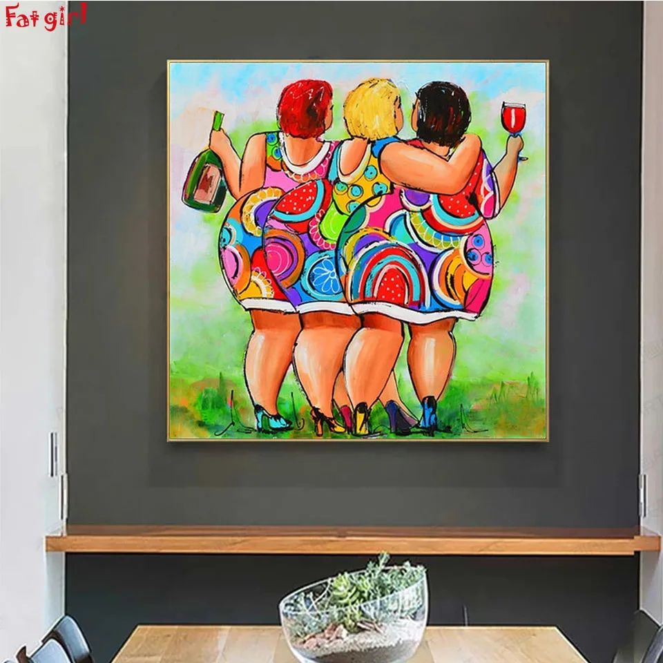 5D Diy Diamond Painting Cartoon Fat Girl 3D Diamond Embroidery Sexy Ladies Cross Stitch Rhinestone Mosaic Picture Art Home Decor