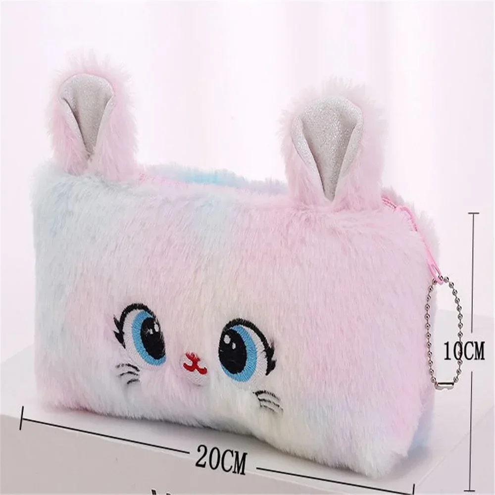 Kawaii Cat Large-capacity Zipper Pencil Bag, Beautiful Cartoon Creative Plush Pencil Bag for Girls Stationery Storage Bag