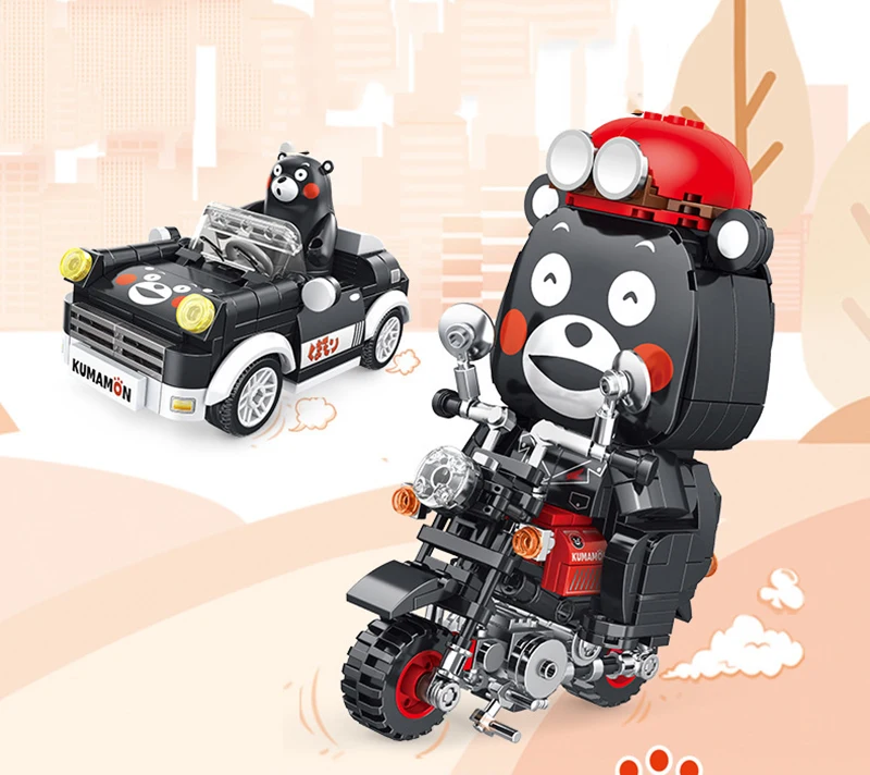 PANLOS Kumamon Bär Kreativität Straßenansicht Sakura-Blumen Haus Bausteine Kaffeehaus Landhaussteine Spielzeug Geschenke für Kinder – Detail 28
