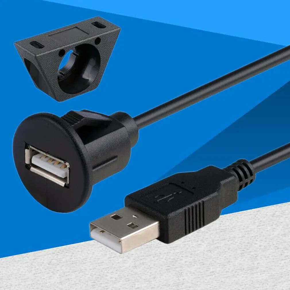 USB 2.0 A 암수 플러시 패널 마운트 데이터 익스텐션 케이블, 버클 포함, 자동차 트럭 보트 오토바이 대시 보드용, 1m, 2m
