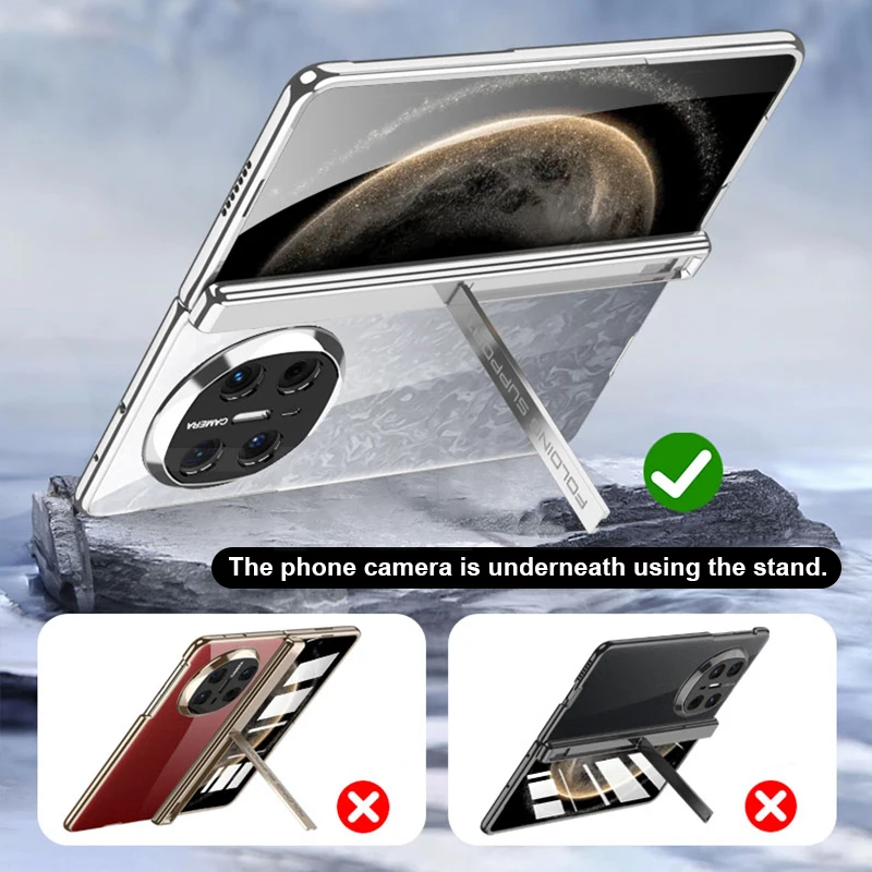 Magnetic Hinge Stand Clear Case for Huawei Mate X6 X5 Outer Screen Glass Luxury