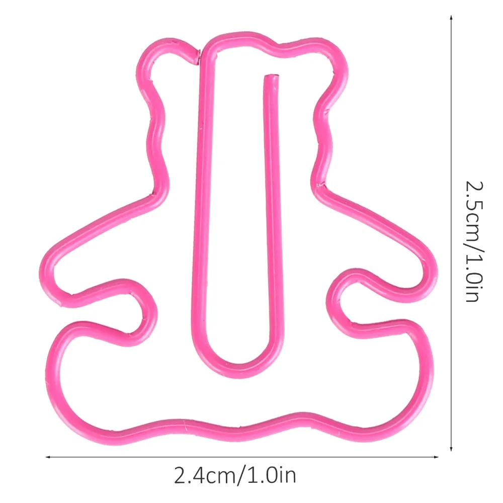 20개입 로즈 레드/오렌지 페이퍼클립 곰 모양 플라스틱 코팅 와이어 미니 페이퍼클립 녹 방지 1×1인치 곰 모양 페이퍼클립