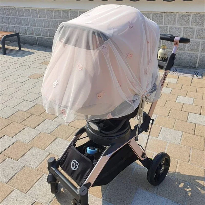 Universal Baby Stroller Accessory Mosquito Net Embroidered Bear Breathable Mesh Summer Sun Shade Newborn Carriage Cover Curtain baby stroller accessories design	