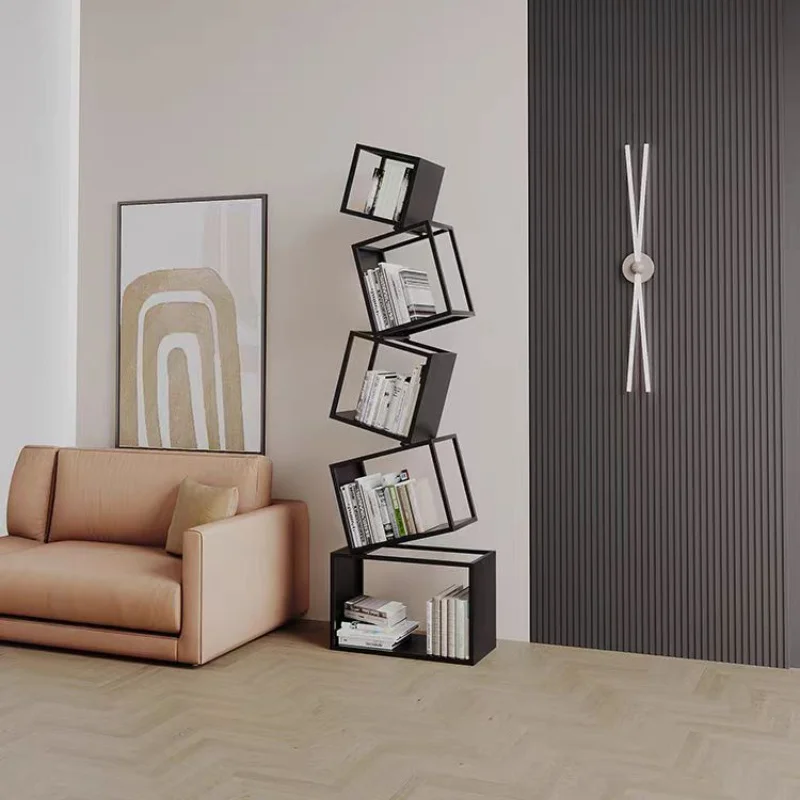 Modern Multi-Layer Corner Bookshelf Vertical Iron Bookcase for Office Storage Shaped Multi-Tier Book Rack