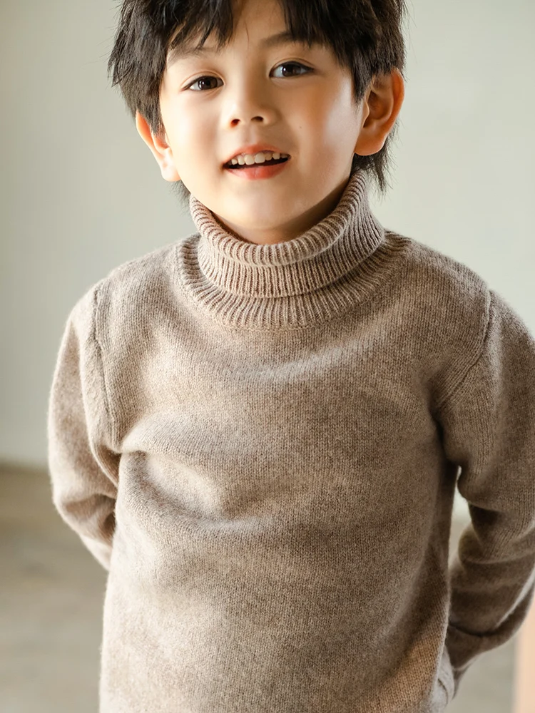 Children's Thick Pure Wool Turtleneck Pullover Boys Girls Kid 100% Australian Merino Heavy Sweater Teenager Tops Jumper Winter 4