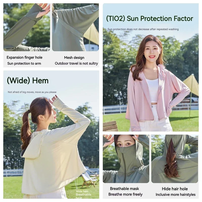 Summer Upf 50+ Uv Protection Skin Coats Women Black Rubber Big Brim Sportswear Hooded Driving Outwear Windbreaker Hiking Jacket