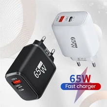 PD 65W GaN 2 in 1 EU/US 플러그 USB 충전기 듀얼 포트 USB 타입 C 고속 충전 벽면 충전기 휴대용 빠른 충전 전원 어댑터