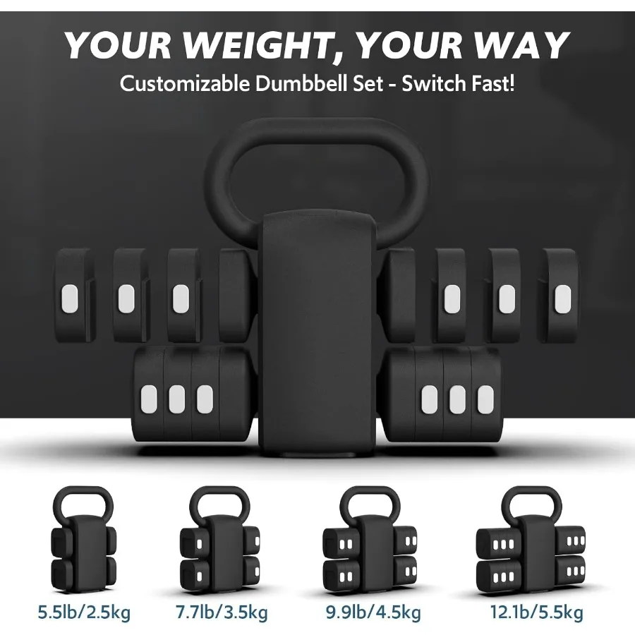 Adjustable Dumbbell Set of 2, 4 in 1 Free Weights Dumbbells Set for Women with Fast Adjustment, Each 2lb 3lb 4lb 5lb Hand Weight