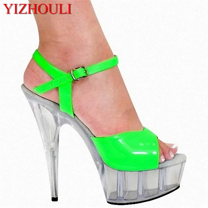 

Fashionable many color can choose 15 centimeters tall crystal low sandal, sexy fish mouth dance shoes