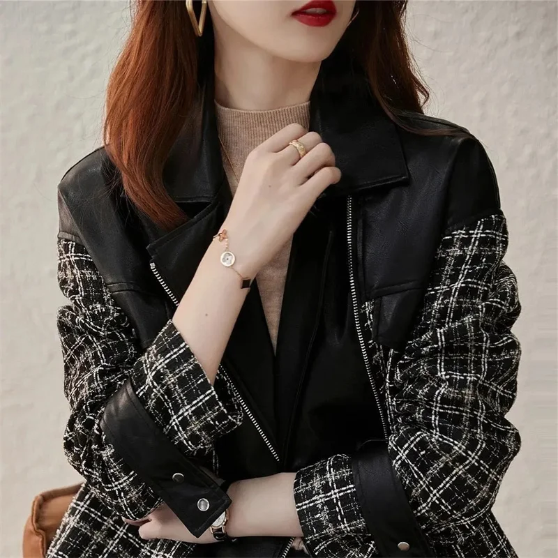 Small Fragrant Motorcycle Leather Coat With a Coat For Women 2022 Spring and Winter New Little Ladies Loose Western Style Jacket
