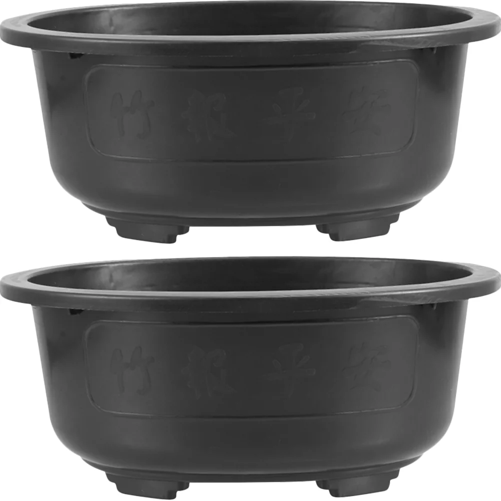 

2pcs Plastic Home Use Flower Pot Gardening Bonsai Cultivation Pot Oval Large-Capacity Flowerpot Square Planter Plants