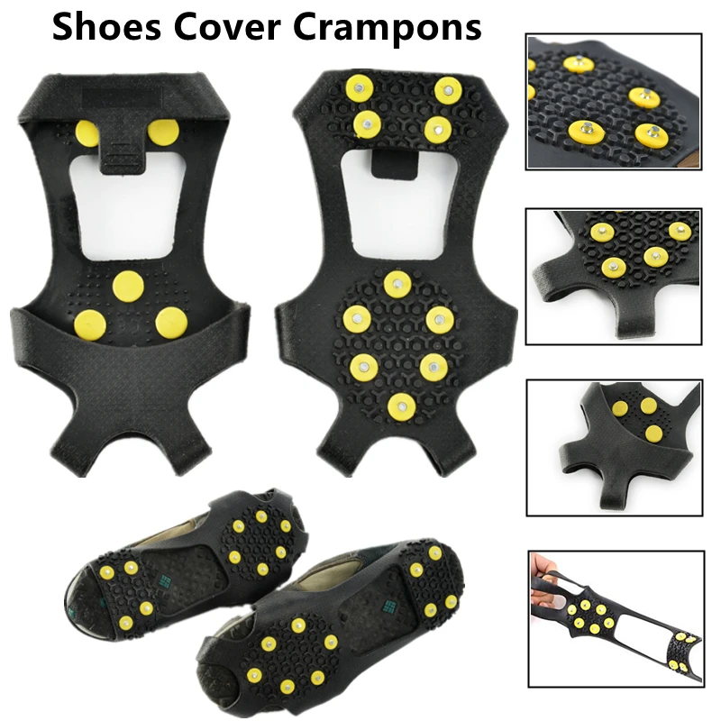 QAZEDC Ice Gripper Outdoor Mountain Climbing 10 Tooth Crampons Non-Slip Shoe Covers Mountaineering Ice Snow Gripper Overshoes Spike Grips Cleats 