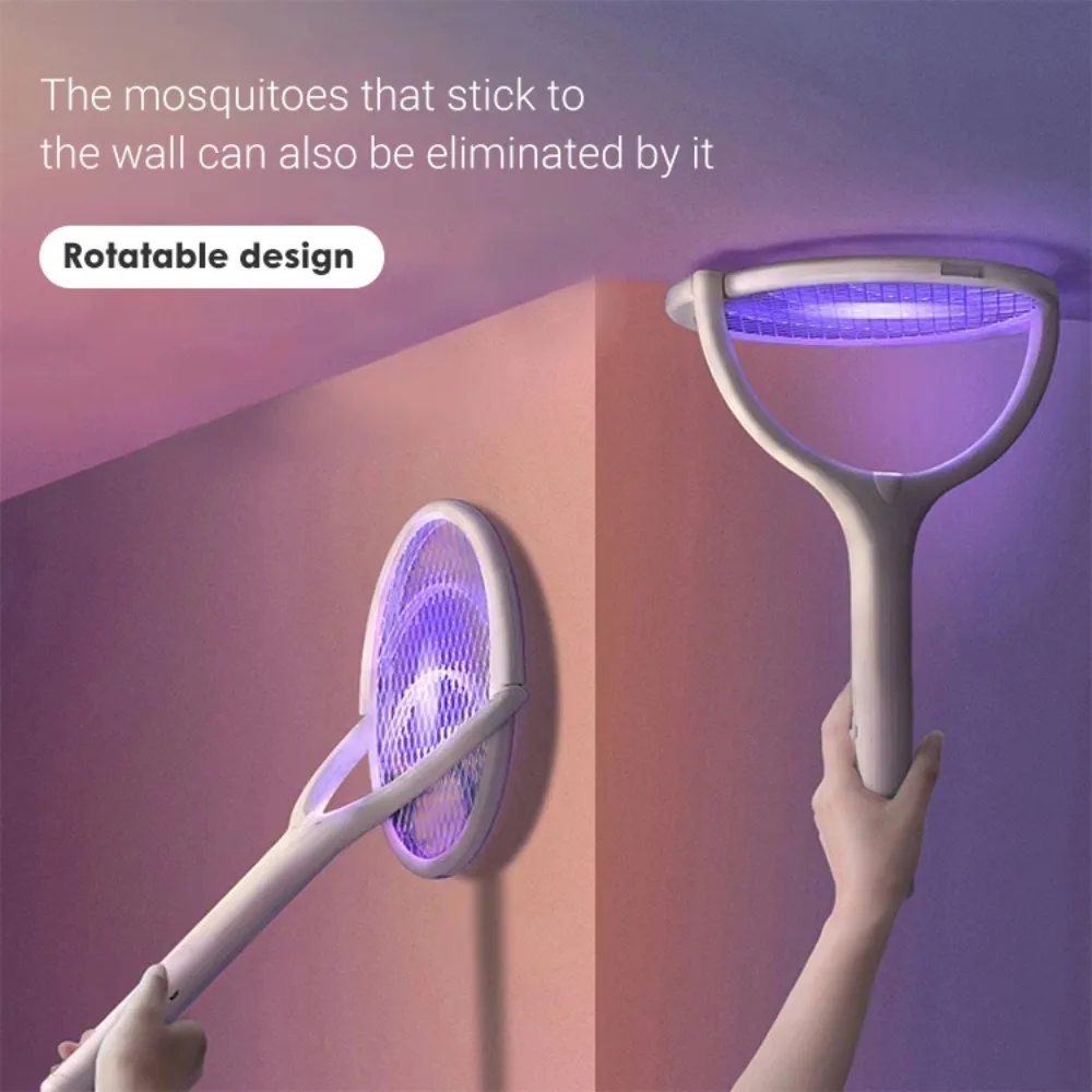 mosquito killer swatter 5-in-1 retractable extension pole electric mosquito swat multi-functional rotating net swat rechargeable USB family camping use