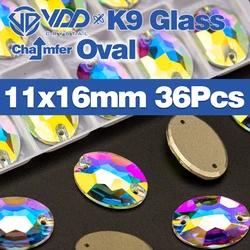 Premium K9 Glass Sew-On Rhinestones - Top Quality Crystal AB Flatback Stones for Clothing and Wedding Accessories (Oval 11x16mm-36Pcs)