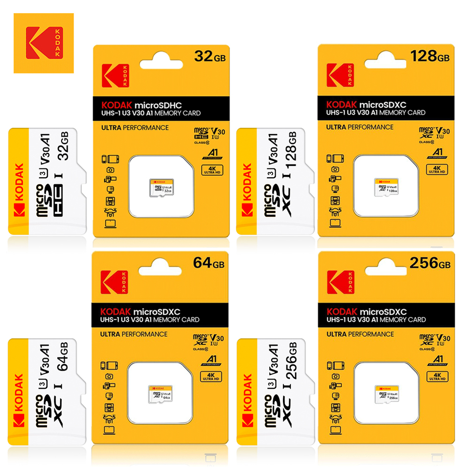 Kodak Micro sd Card Ultra-Fast Class 10 U3 V30 Mircosd Card Memory TF Card 16GB/32GB/64GB/128GB/256GB