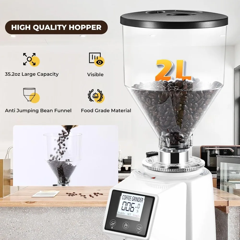 Coffee Grinder Electric 19 Settings Digital Timer Display Commercial With Large 35 Oz Hopper