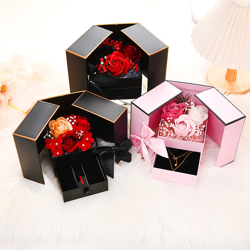 Romantic Soap Rose Flower Jewelry Gift Box with Double Drawer Design, Elegant Packaging... - SKU SGB02236 - UGI Packaging