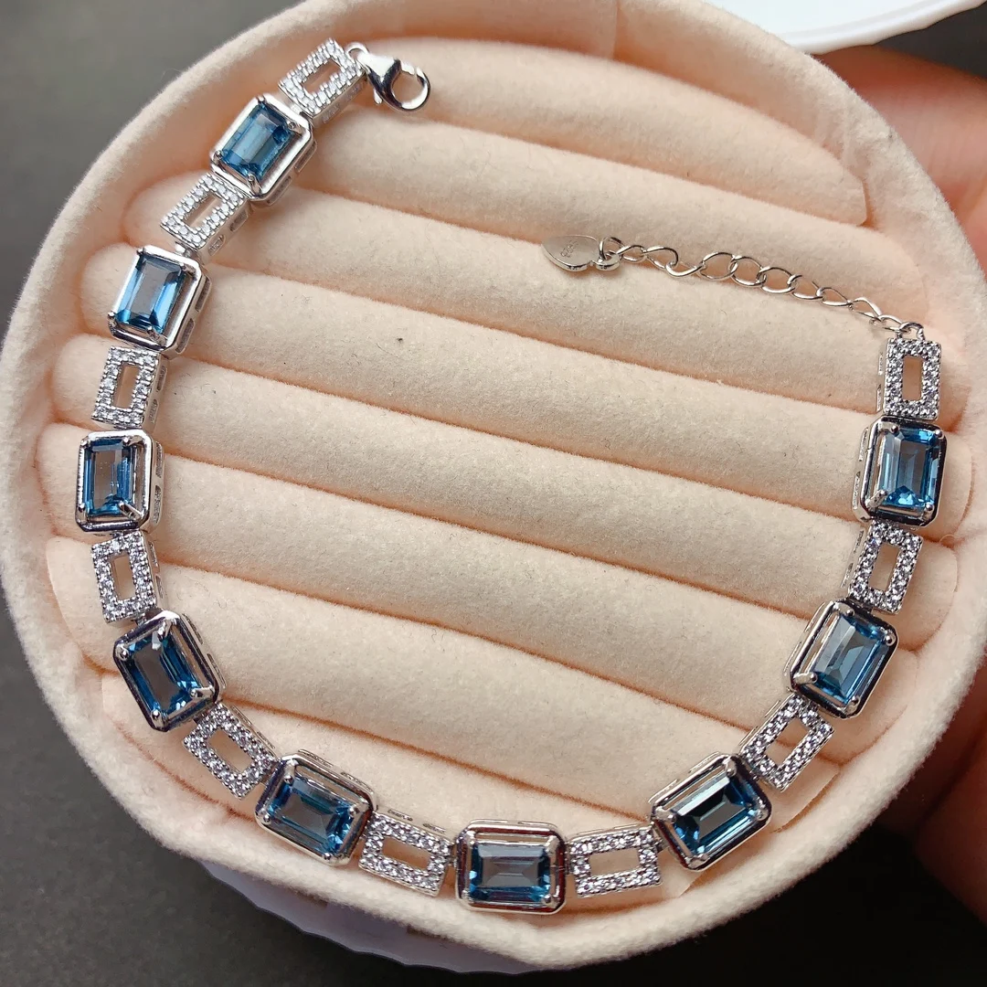 

Ladies 925 Silver Topaz natural gem bracelet luxury women's jewelry women's Christmas package mail women's bracelet boutique