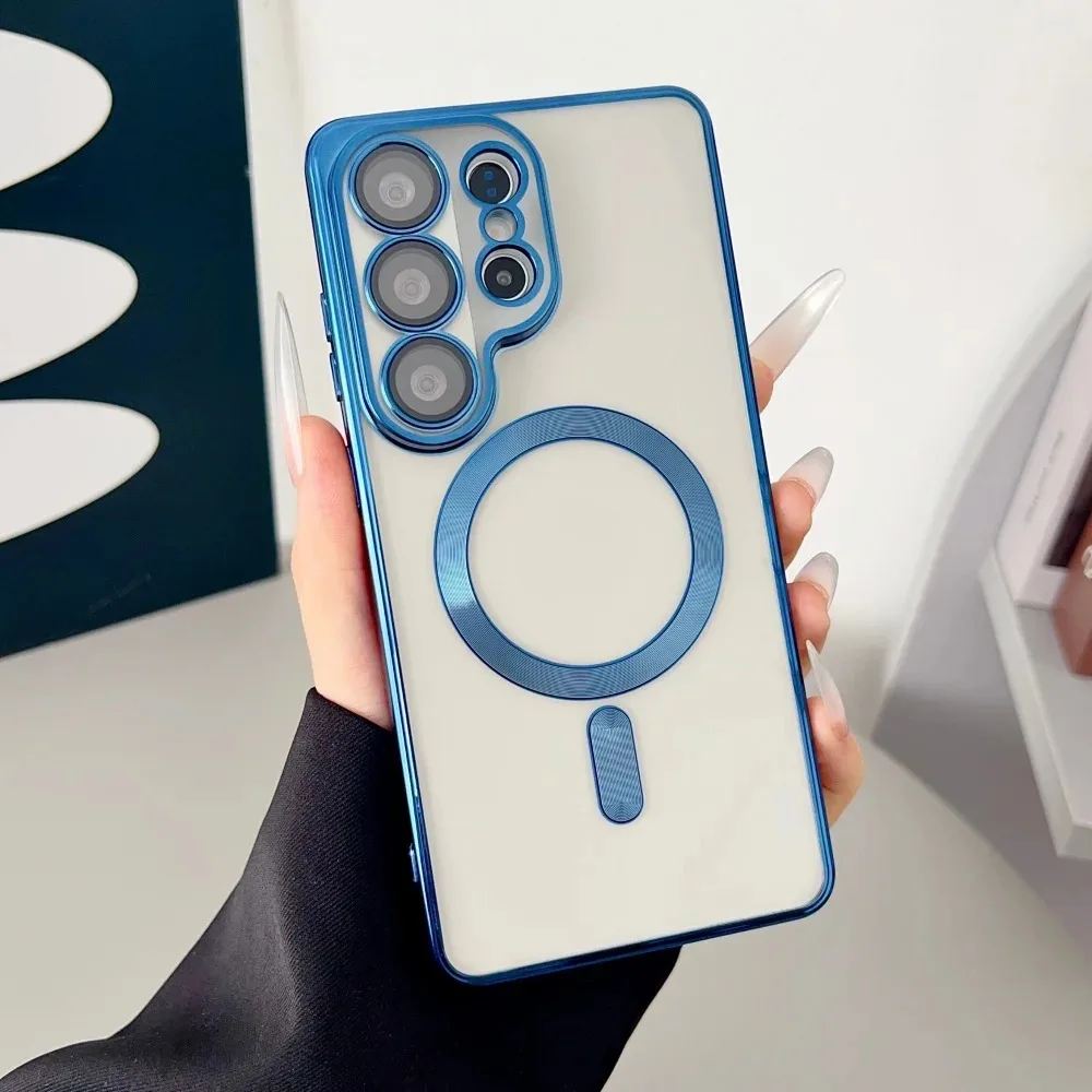 Luxury Transparent Plating Phone Case with Lens Protection and Wireless Charging Compatibility