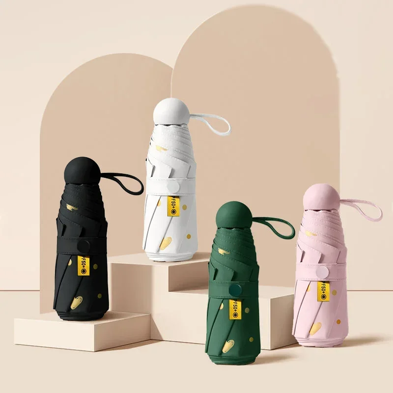 여성용 미니 휴대용 접이식 햇빛가리개, 자외선 차단, 컴팩트 비 태양 우산, 럭셔리 스타일, 블랙 고무 손잡이