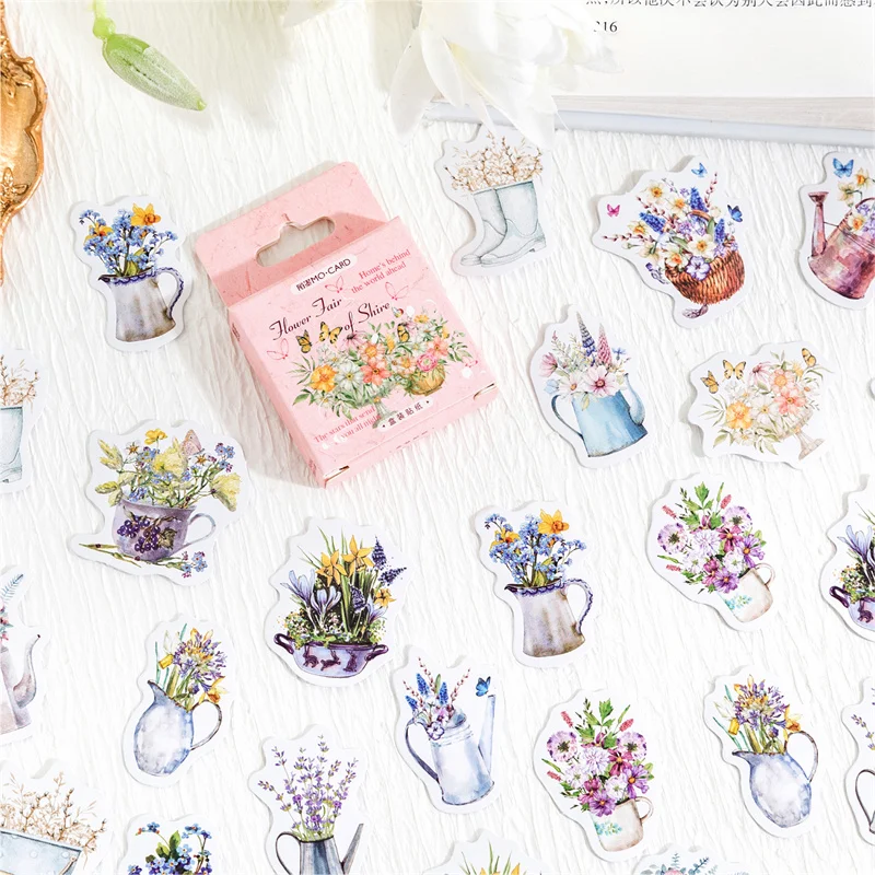

46Pcs Flower Box Stickers Vintage Base Paper Market Painting Plants Decorative Material Background Scrapbooking NEW 4CM