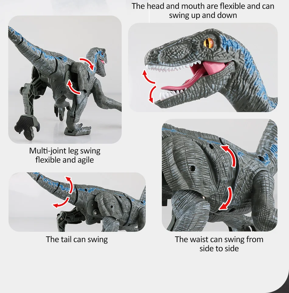 Dinosaure Télécommandé Vélociraptor Jouet Électrique LED Lumineux