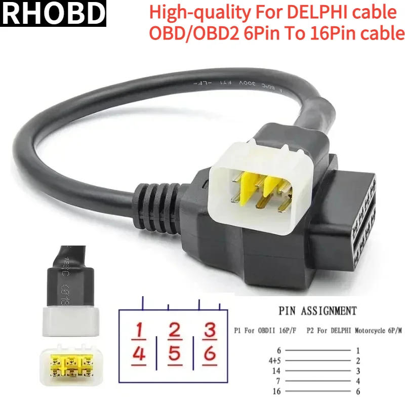 Euro5 6Pin OBD Motorbike Adaptor,6 Pin Motor Bike Motorrad Diagnostische OBD2 Motorfiets K-Line CAN-Bus Kabel voor Yama Hon-da Su-zu-ki BENE-LLI