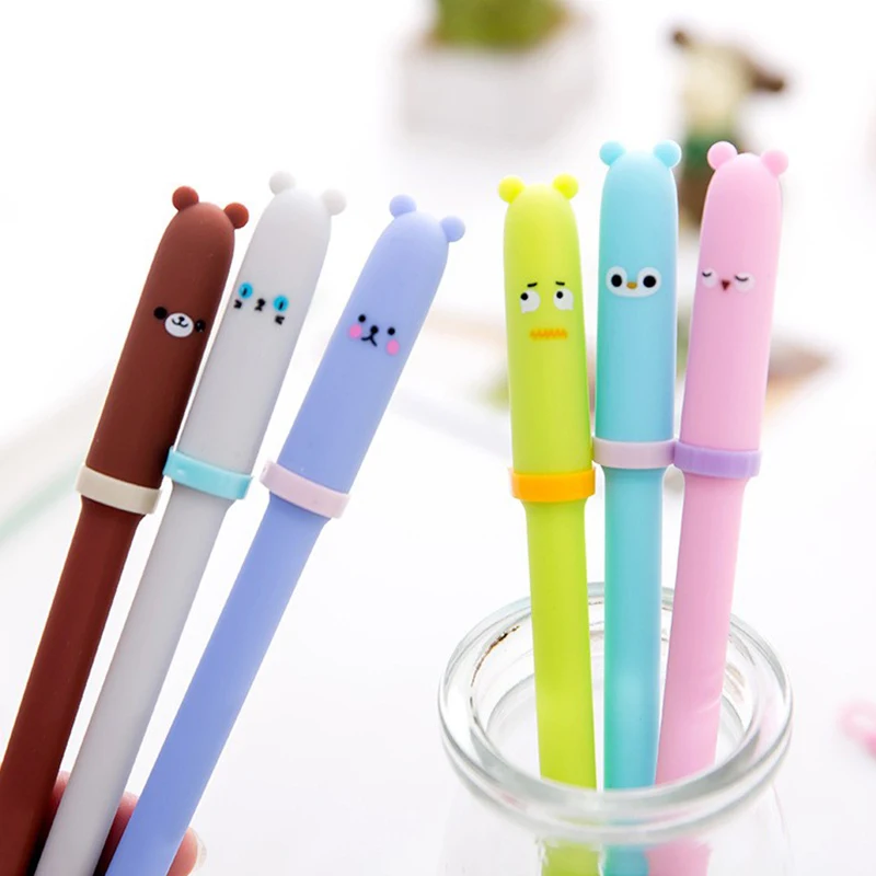 6 Pcs/Lot Cute Kawaii 0.3mm Plastic Gel Pen Cartoon Bear Canetas Neutral Pens for Writing Kids Gift School Stationery Supplies dikale 3d print pen usb canetas criativa 7th generation impresora magica 3d pen scribble drawing pen pla filament kid adult gift