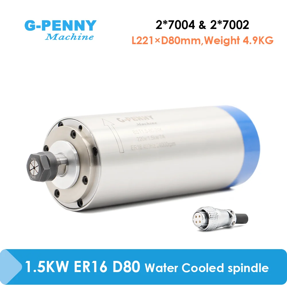 G-Penny 220V/380V 1,5kW ER16 Wassergekühlte Spindel 400Hz Wasserkühlung Spindelmotor 80x220mm 4 Lager CNC Gravur Bohren