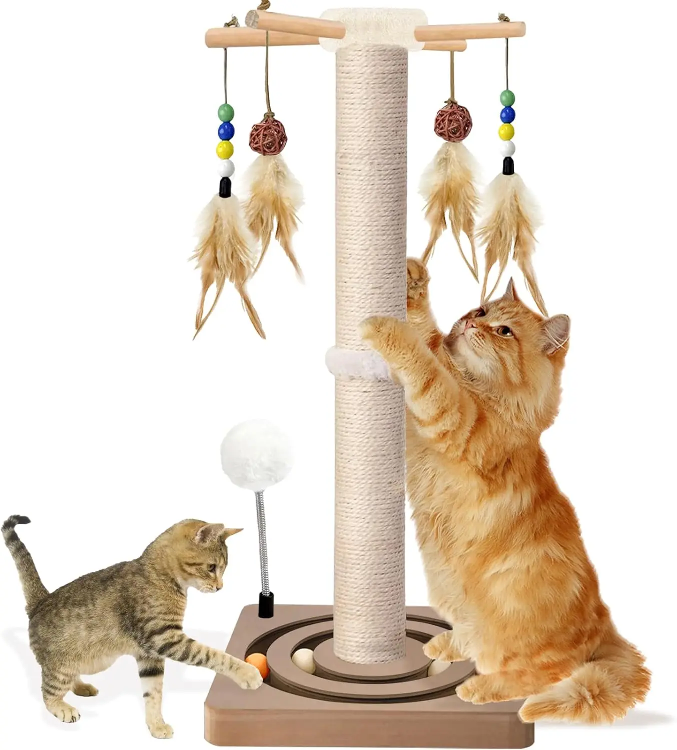 Cat scratching post with sisal and hanging toys - image 1