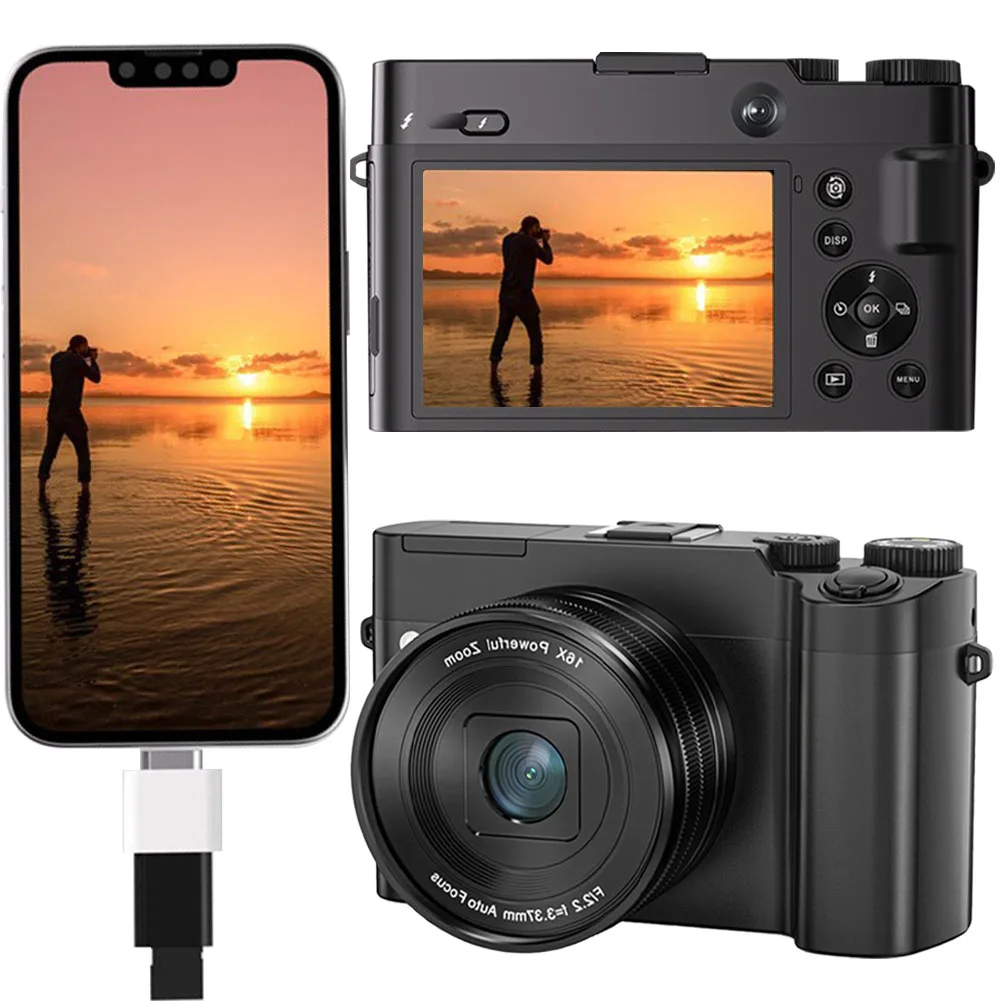 4K 64MP Digital Camera Vlogging Camera Autofocus Compact Digital with Anti-Shake Flash 16X Zoom for Photography