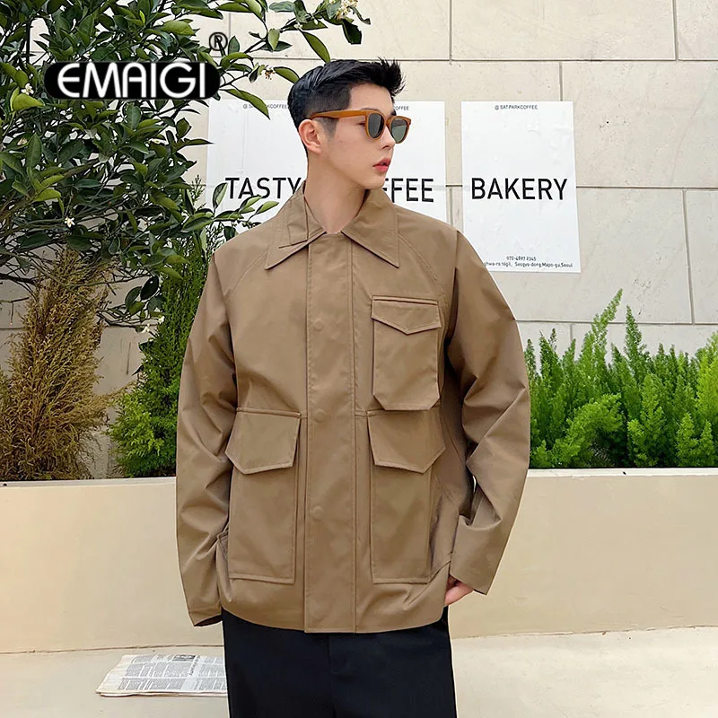 

Men Multi Pocket Loose Casual Fashion Vintage Cargo Jacket Workwear Coat Male Korean Streetwear Jacket Outerwear