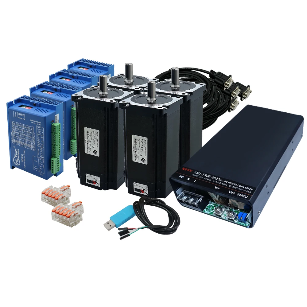 4축 Nema34 폐쇄 루프 스테퍼 모터 키트 86HB250-156B 12N.m (HBS86 드라이버 포함) RS232 및 1500W 전원 공급 장치 (CNC 라우터용)