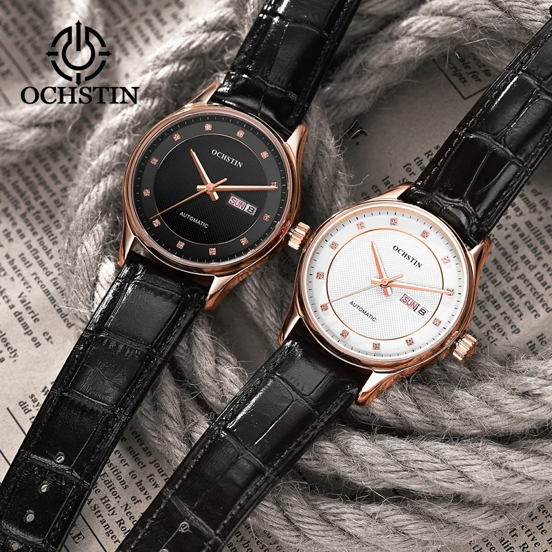 OCHSTINcity urban series new 2024 personality trend automatic mechanical movement waterproof wristwatch men's mechanical watches high quality versatile simple trend belt men young people white personality automatic buckle leather belt wear resistant a2588